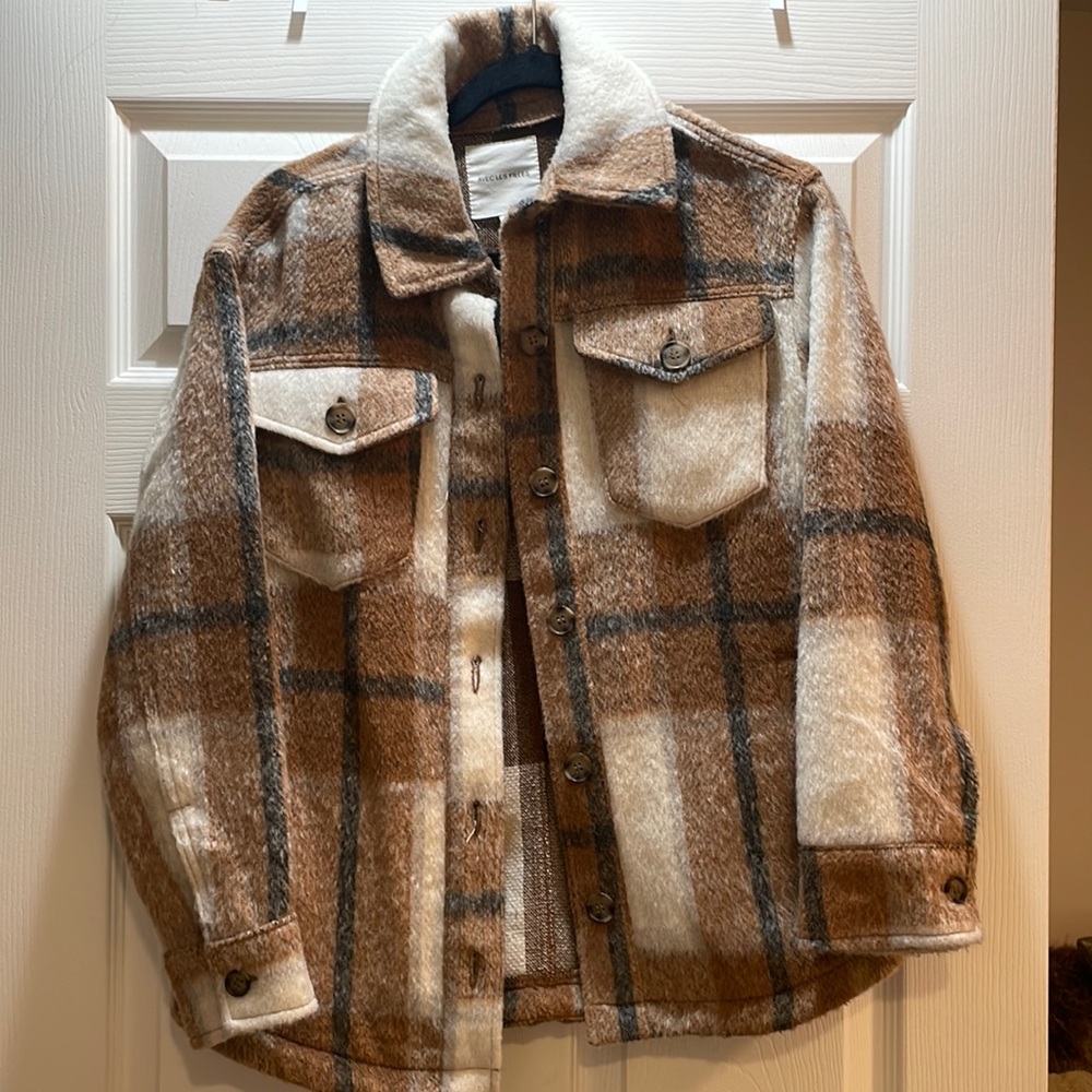 Beige, camel, black shacket. Worn once. Like NEW.